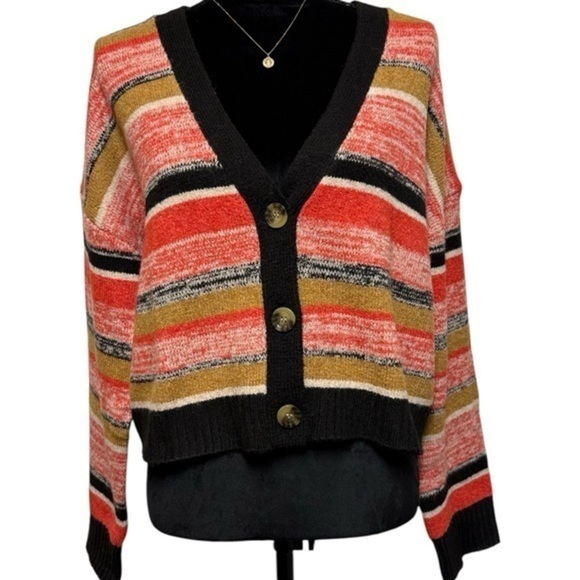 Nordstrom BP Women’s Cropped Cardigan Button Front Bright Patterned Meryl Stripe - Picture 1 of 6
